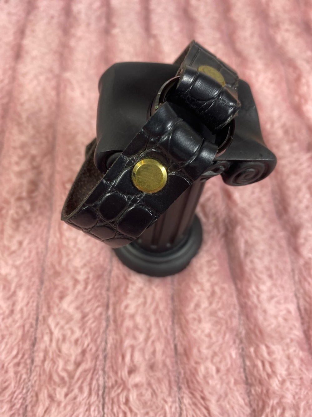 Black Croc-Embossed Leather Bracelet bonded with Black Ring